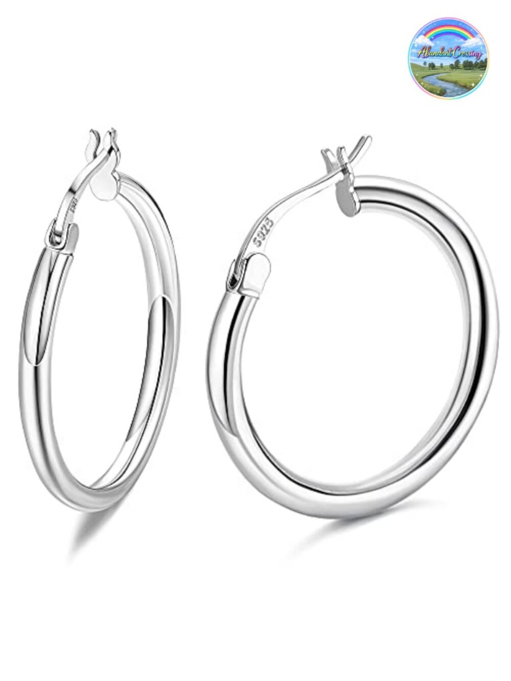 925 Sterling Silver Hoop Earrings 18k White Gold Plated Hypoallergenic 25mm